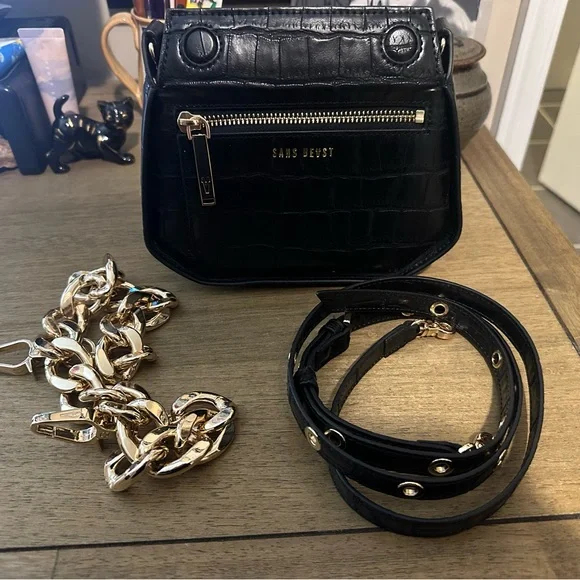 Sans Beast Black Vegan Leather Croc-Texture Crossbody Bag Mini Sanctuary - Picture 2 of 7